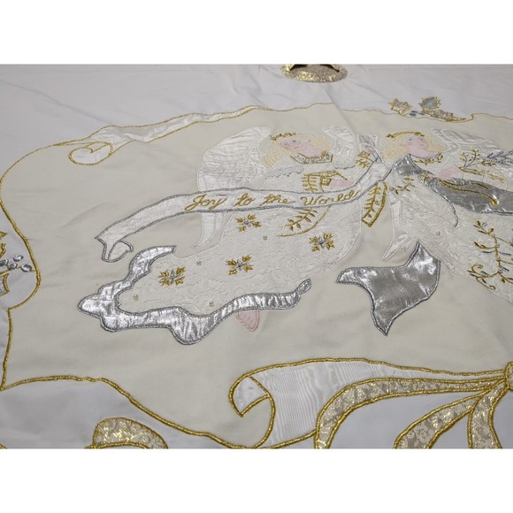 House of Hatten Appliquéd Satin Angels Christmas Tree‎ Skirt 58" Round Vintage - Picture 9 of 15